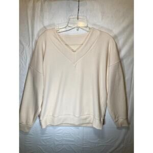 Felina Women's Ribbed Long Sleeve V-Neck Sweater Ivory Small